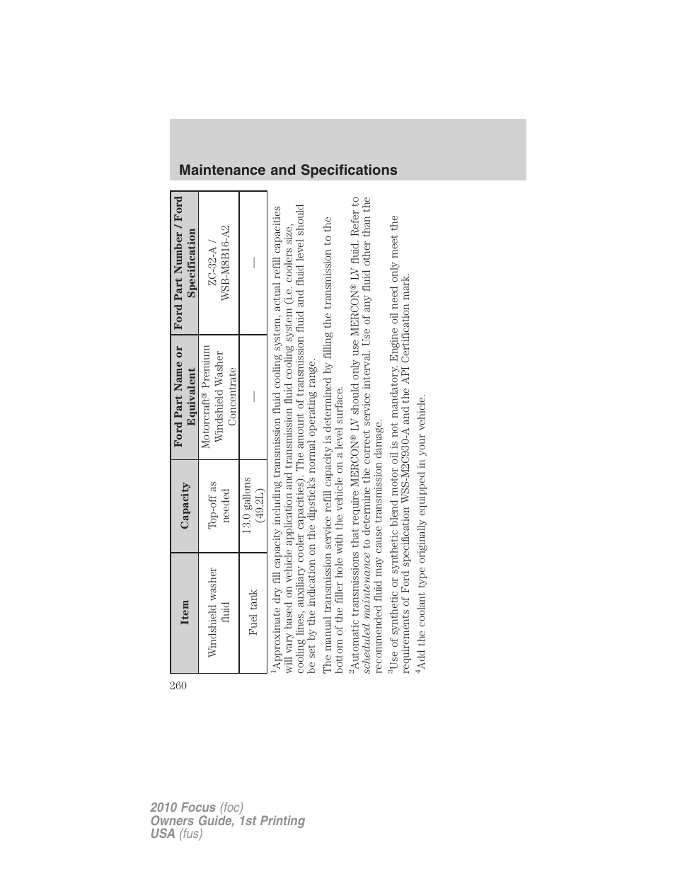 Maintenance and specifications | FORD 2010 Focus v.1 User Manual | Page 260 / 275