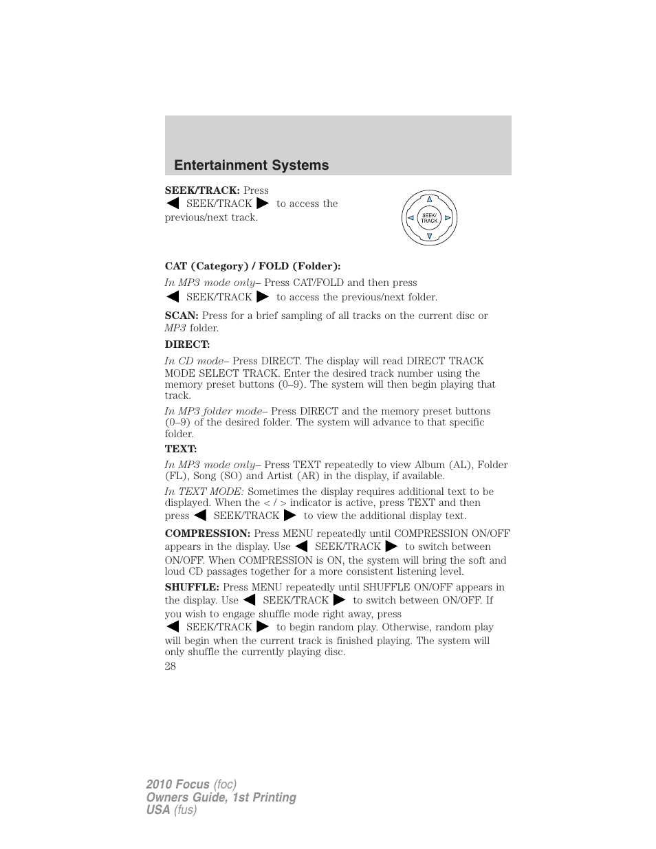 Entertainment systems | FORD 2010 Focus v.1 User Manual | Page 28 / 275
