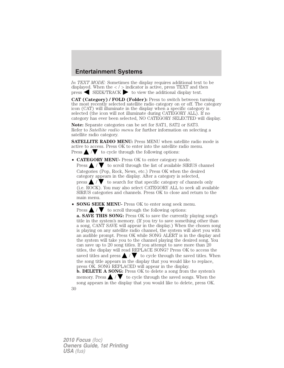 Entertainment systems | FORD 2010 Focus v.1 User Manual | Page 30 / 275