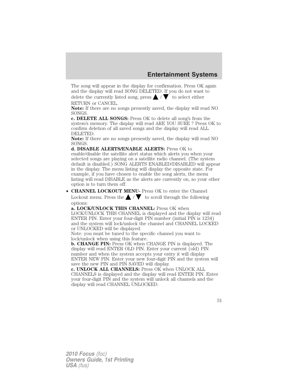 Entertainment systems | FORD 2010 Focus v.1 User Manual | Page 31 / 275