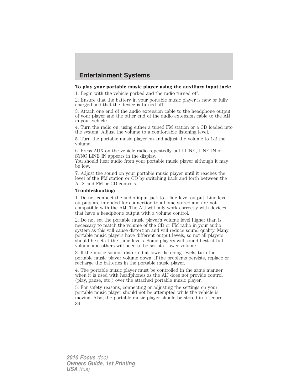 Entertainment systems | FORD 2010 Focus v.1 User Manual | Page 34 / 275