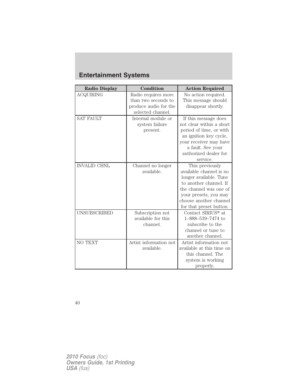 Entertainment systems | FORD 2010 Focus v.1 User Manual | Page 40 / 275