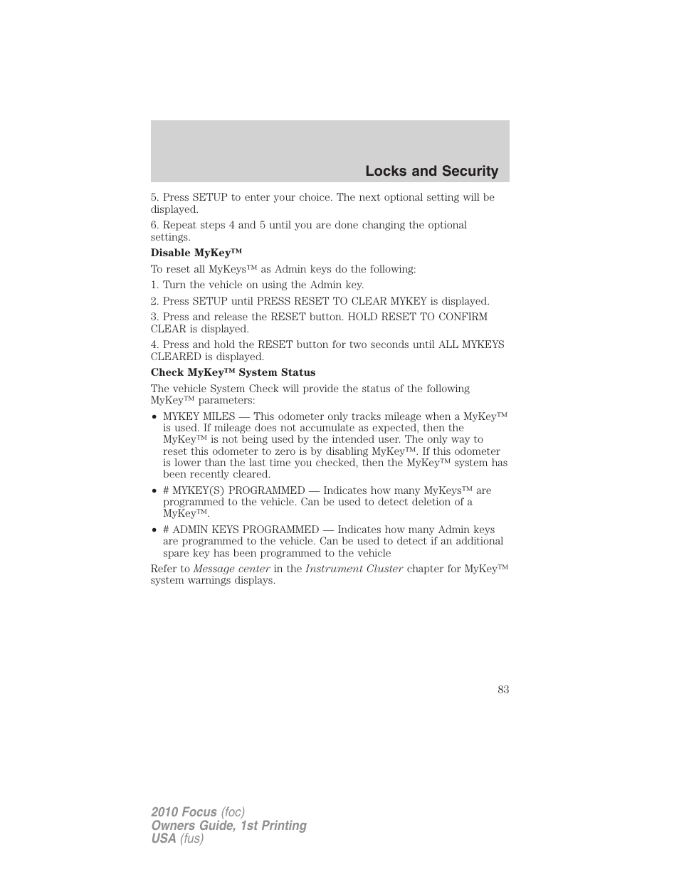 Locks and security | FORD 2010 Focus v.1 User Manual | Page 83 / 275
