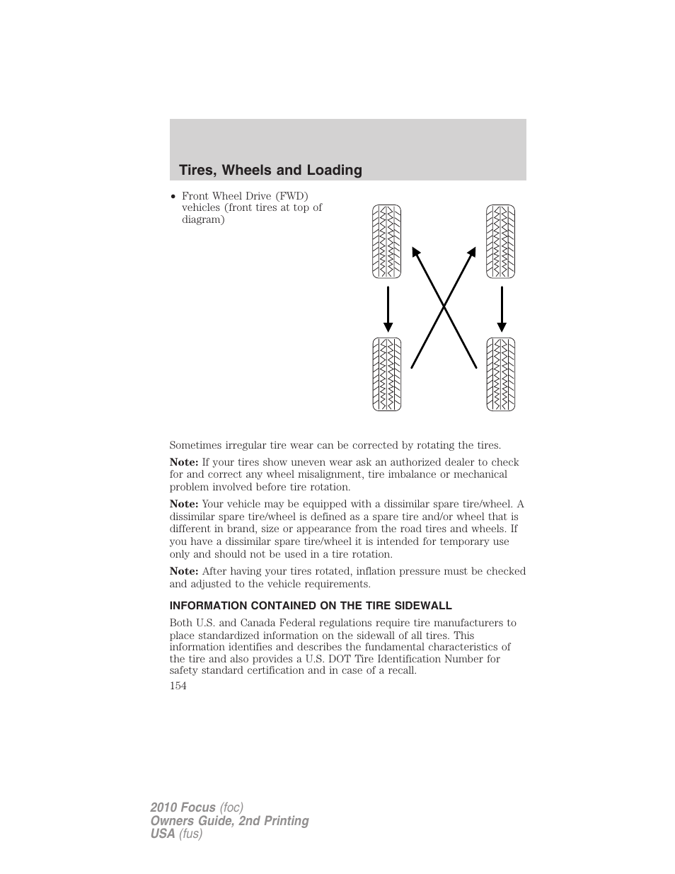 Information contained on the tire sidewall, Tires, wheels and loading | FORD 2010 Focus v.2 User Manual | Page 154 / 277