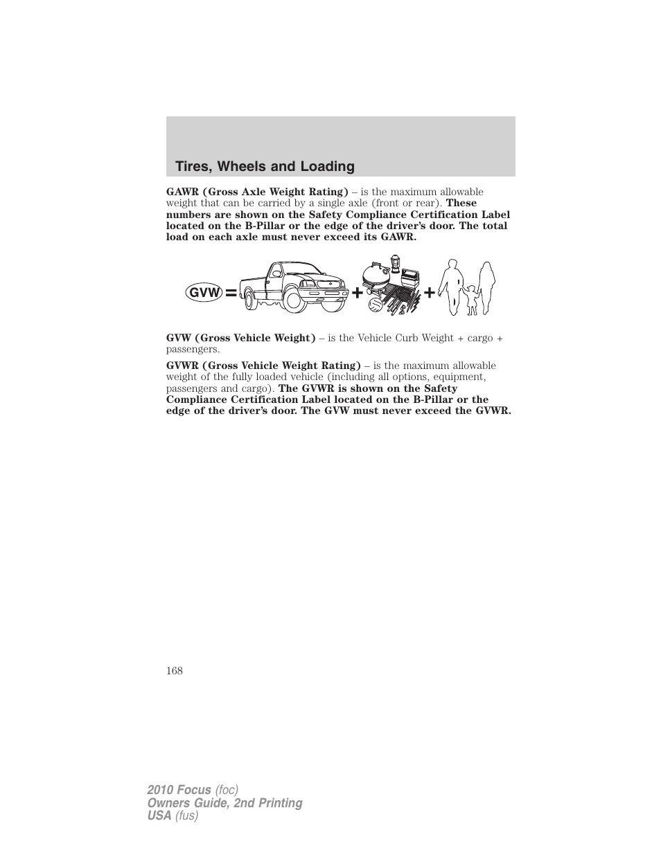 Tires, wheels and loading | FORD 2010 Focus v.2 User Manual | Page 168 / 277