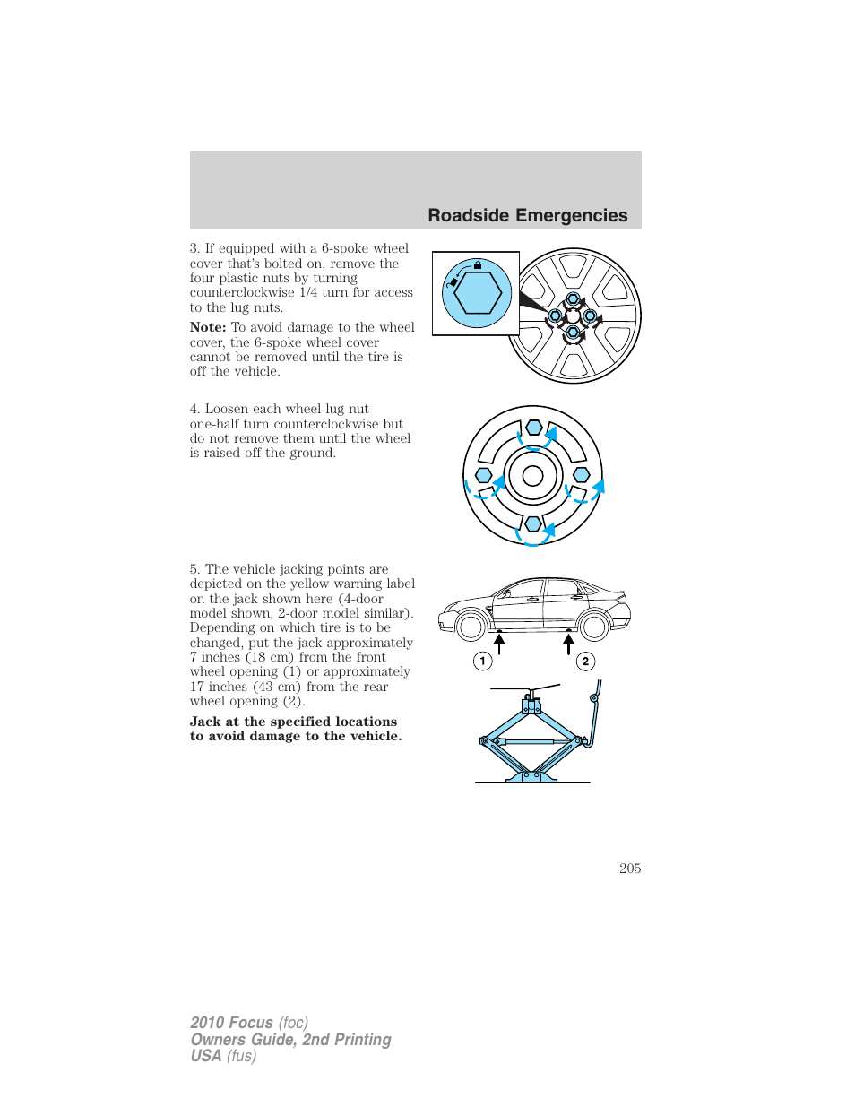 Roadside emergencies | FORD 2010 Focus v.2 User Manual | Page 205 / 277