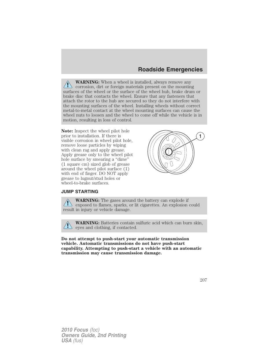 Jump starting, Roadside emergencies | FORD 2010 Focus v.2 User Manual | Page 207 / 277