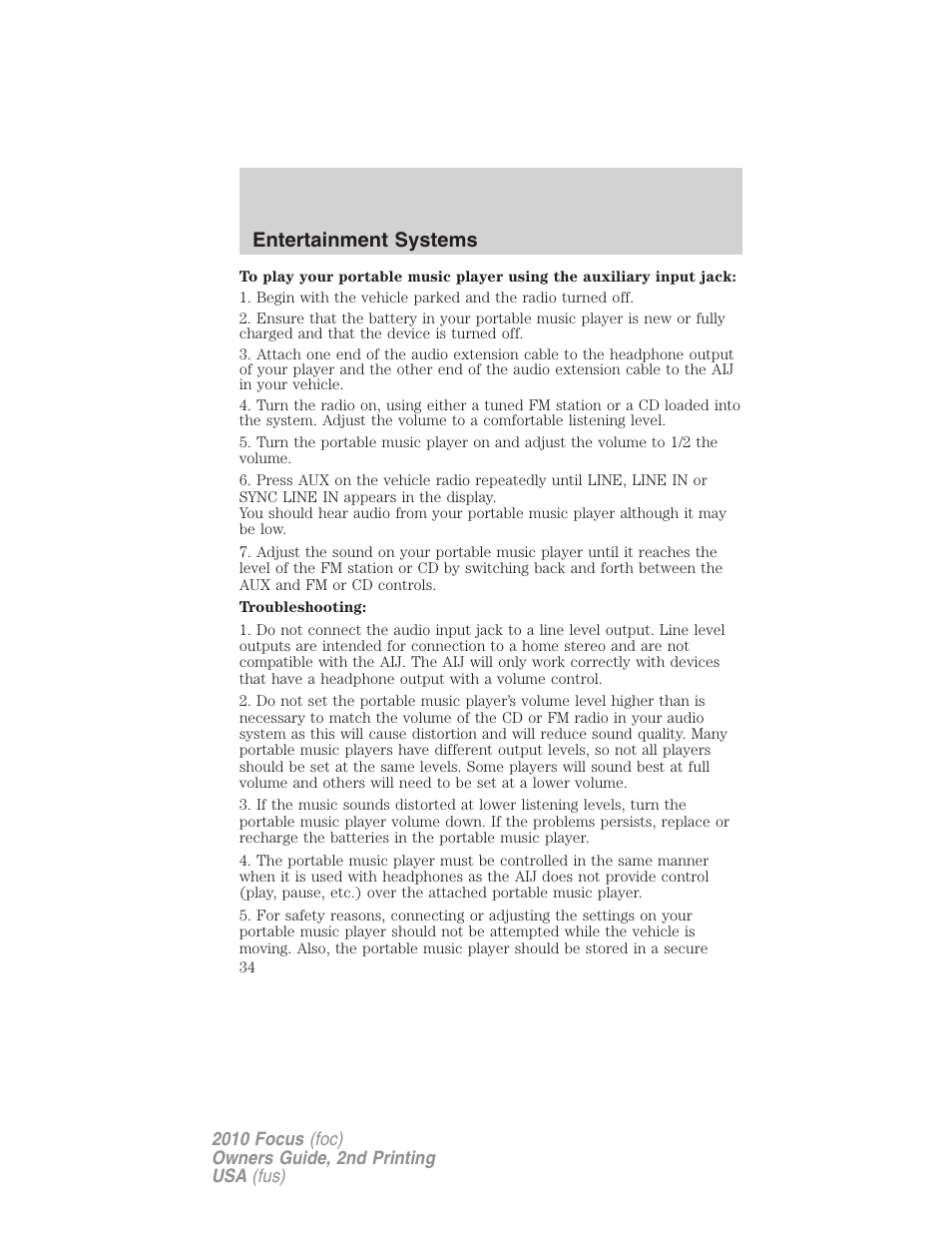 Entertainment systems | FORD 2010 Focus v.2 User Manual | Page 34 / 277