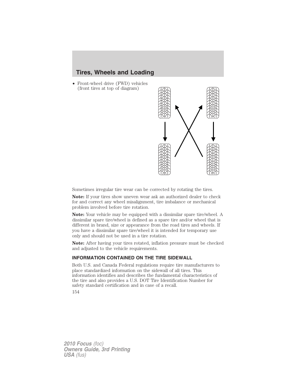 Information contained on the tire sidewall, Tires, wheels and loading | FORD 2010 Focus v.3 User Manual | Page 154 / 275