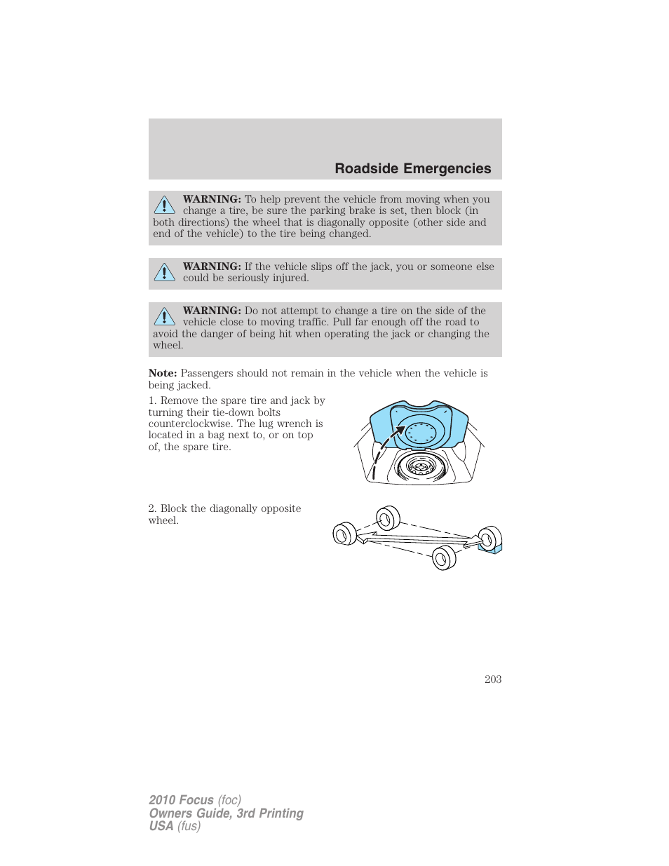 Roadside emergencies | FORD 2010 Focus v.3 User Manual | Page 203 / 275