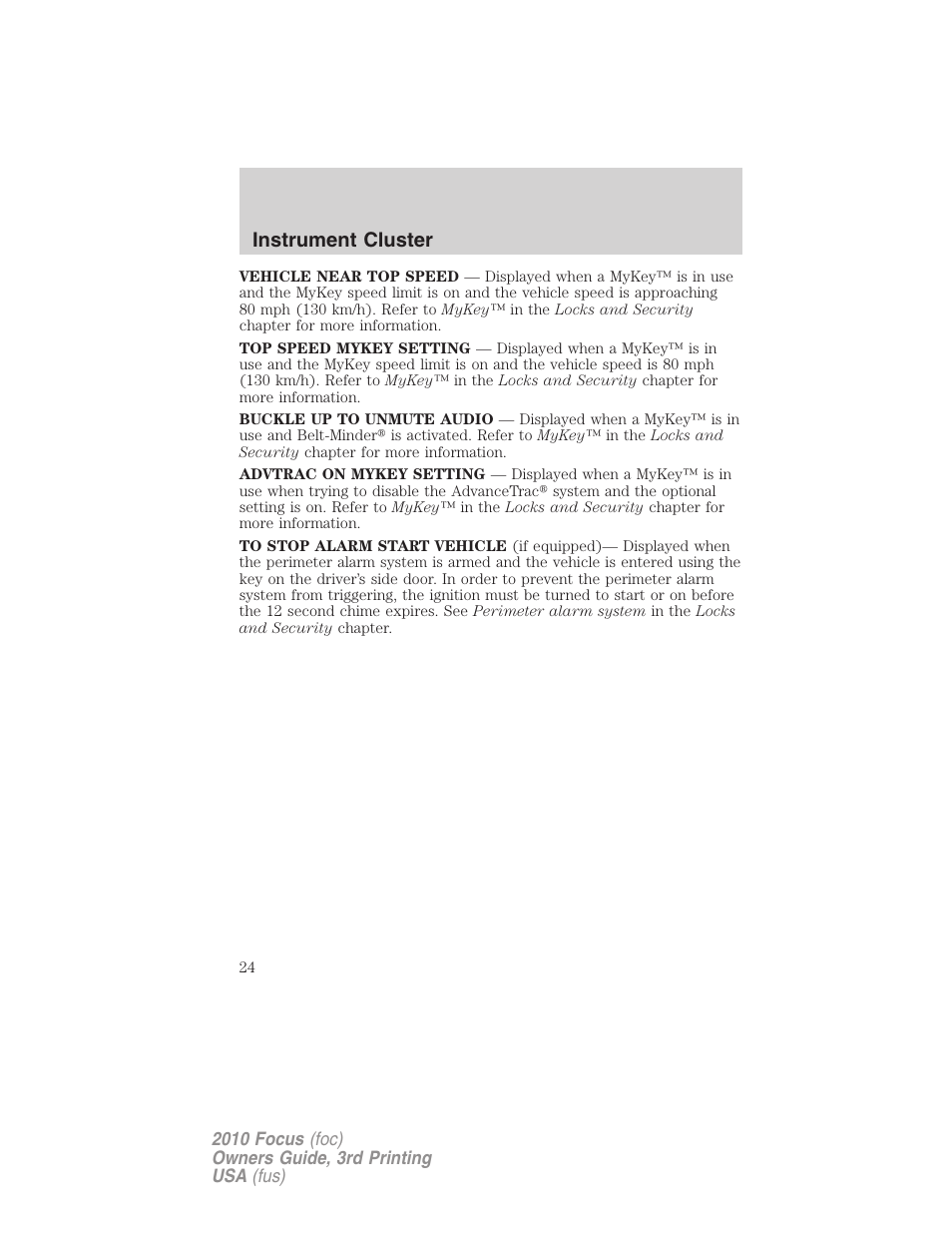 Instrument cluster | FORD 2010 Focus v.3 User Manual | Page 24 / 275