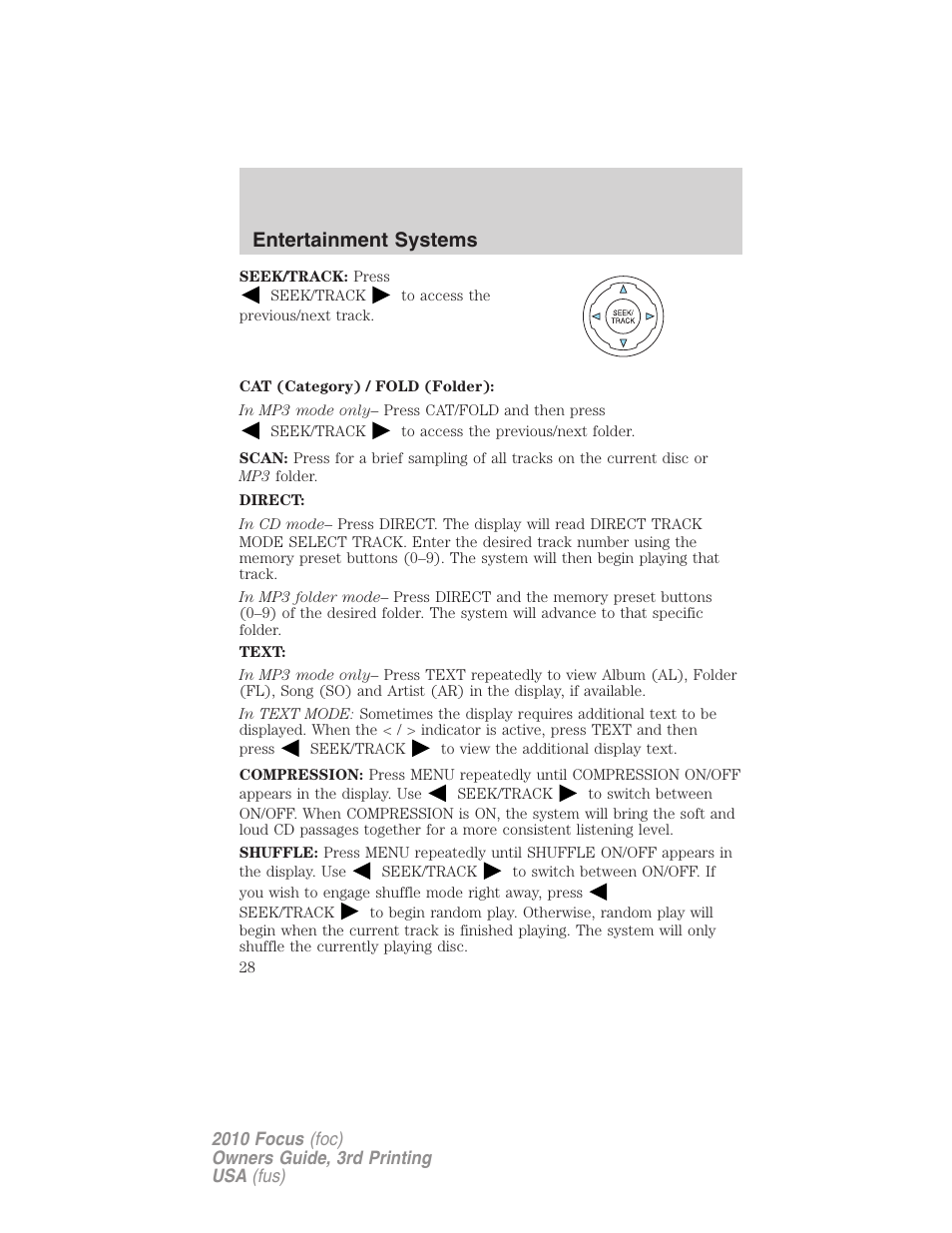 Entertainment systems | FORD 2010 Focus v.3 User Manual | Page 28 / 275