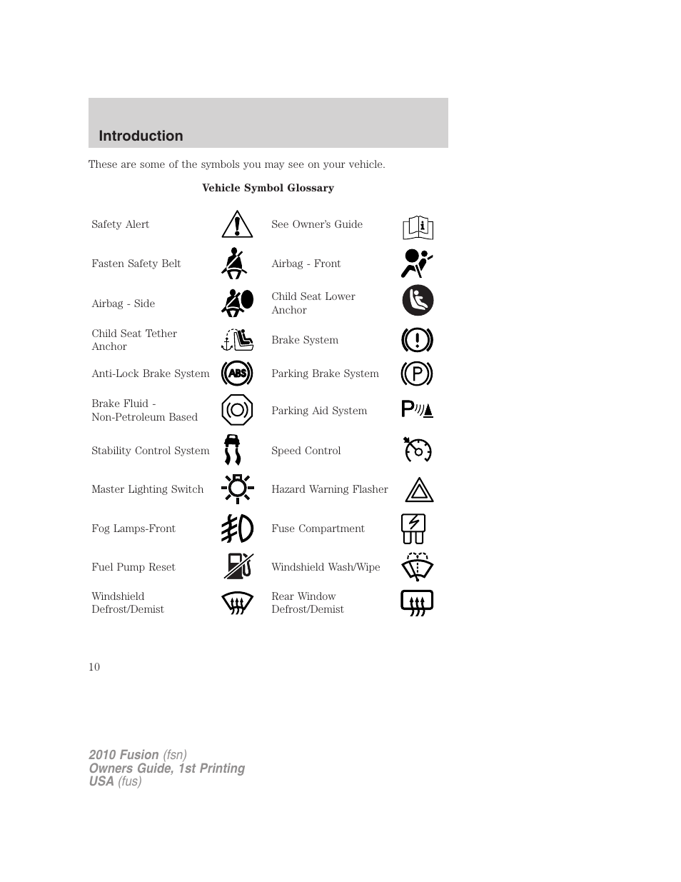 Introduction | FORD 2010 Fusion v.1 User Manual | Page 10 / 338