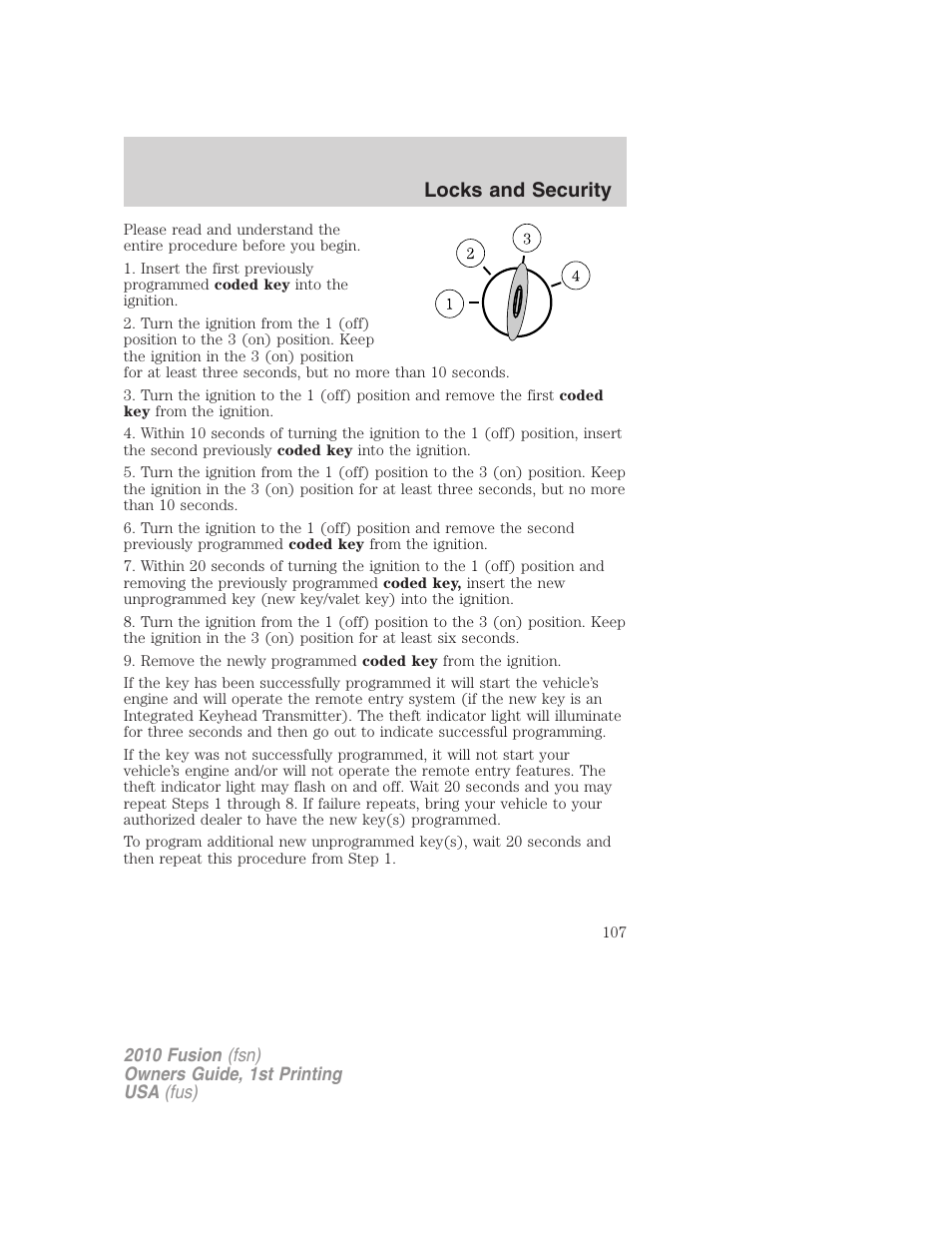 Locks and security | FORD 2010 Fusion v.1 User Manual | Page 107 / 338