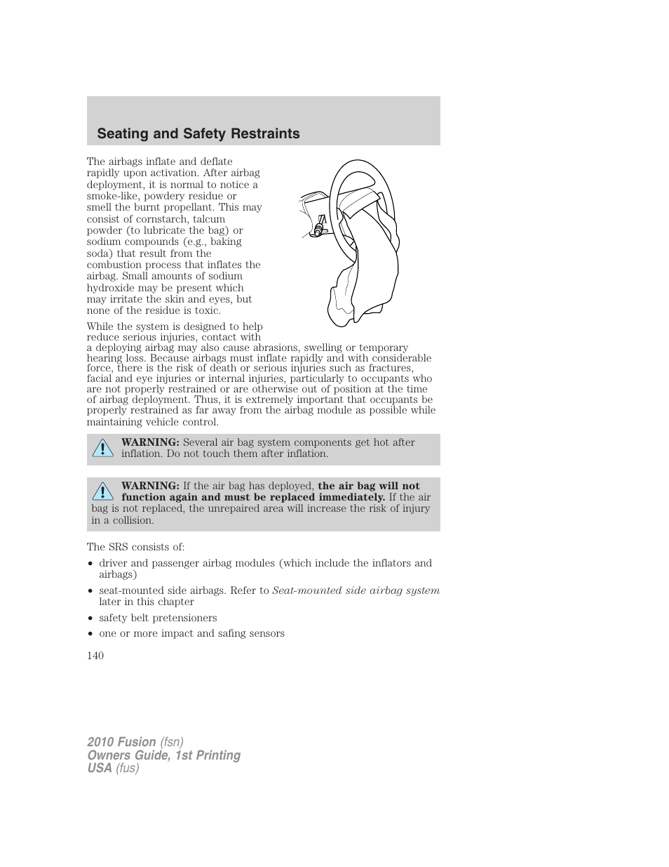 Seating and safety restraints | FORD 2010 Fusion v.1 User Manual | Page 140 / 338