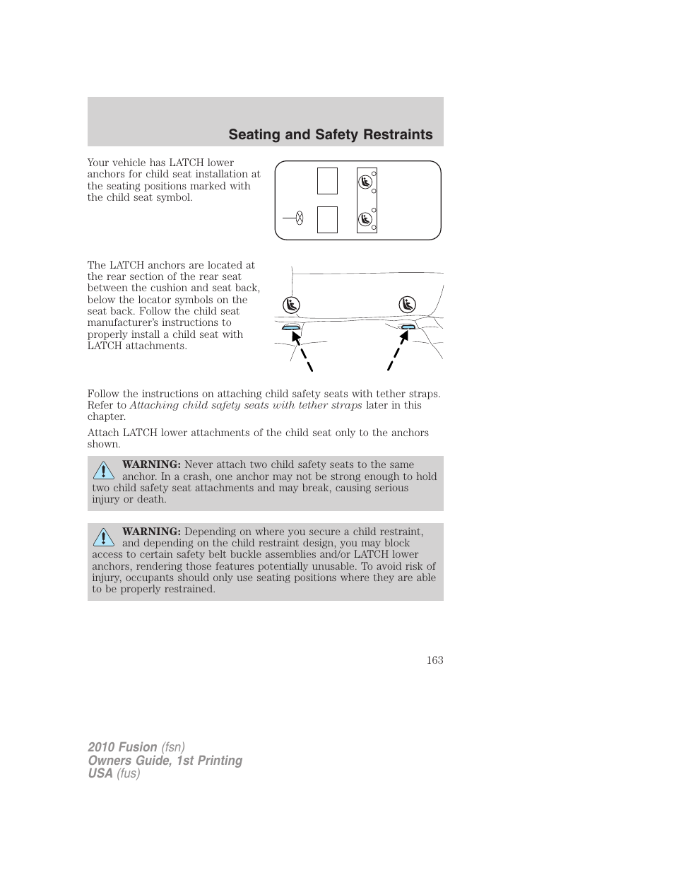 Seating and safety restraints | FORD 2010 Fusion v.1 User Manual | Page 163 / 338