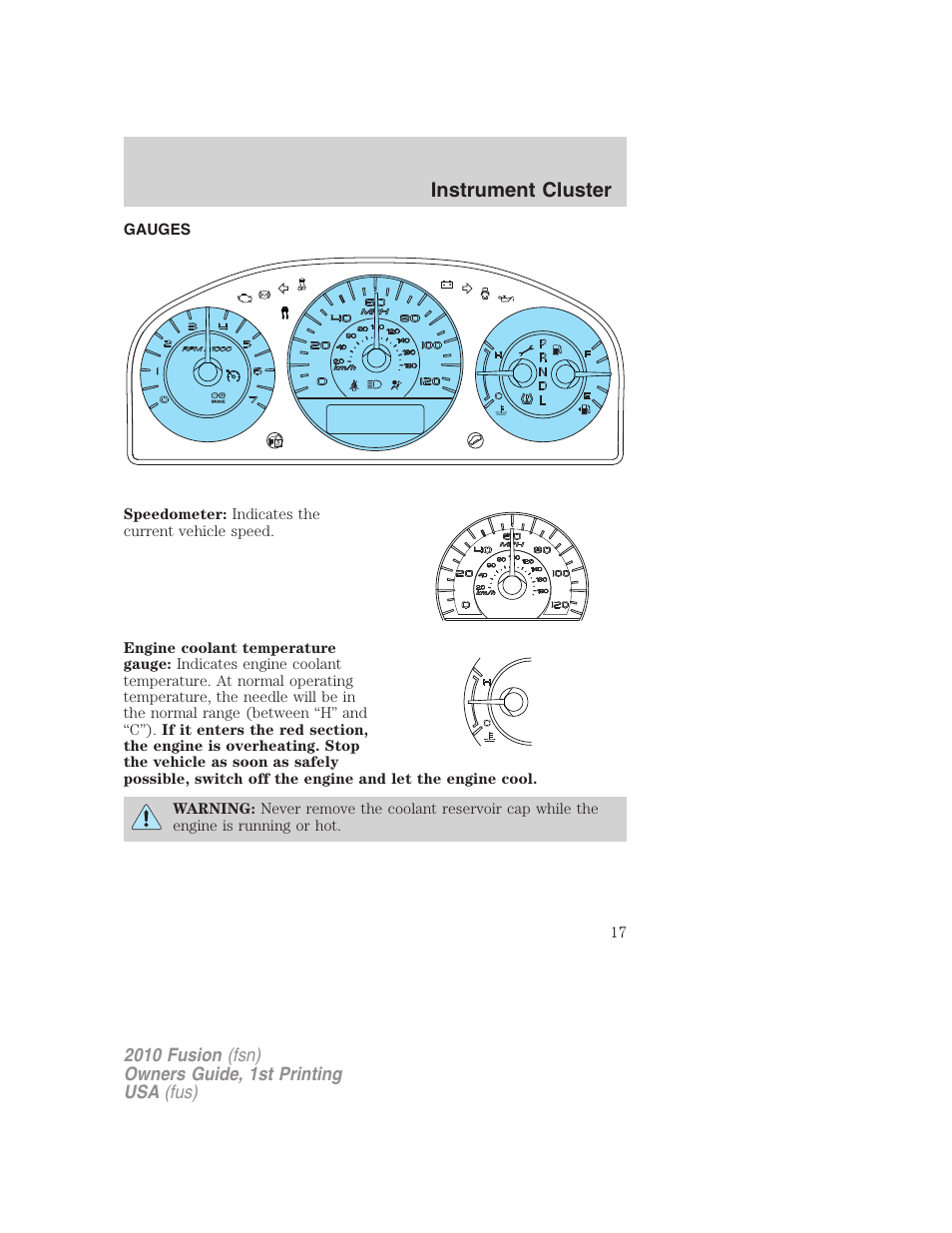 Gauges, Instrument cluster | FORD 2010 Fusion v.1 User Manual | Page 17 / 338