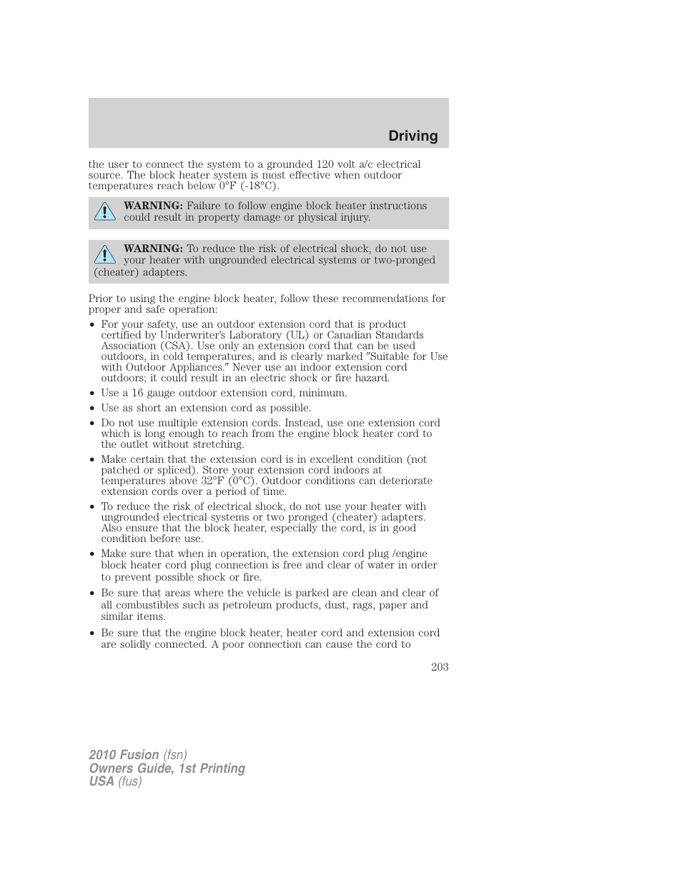 Driving | FORD 2010 Fusion v.1 User Manual | Page 203 / 338