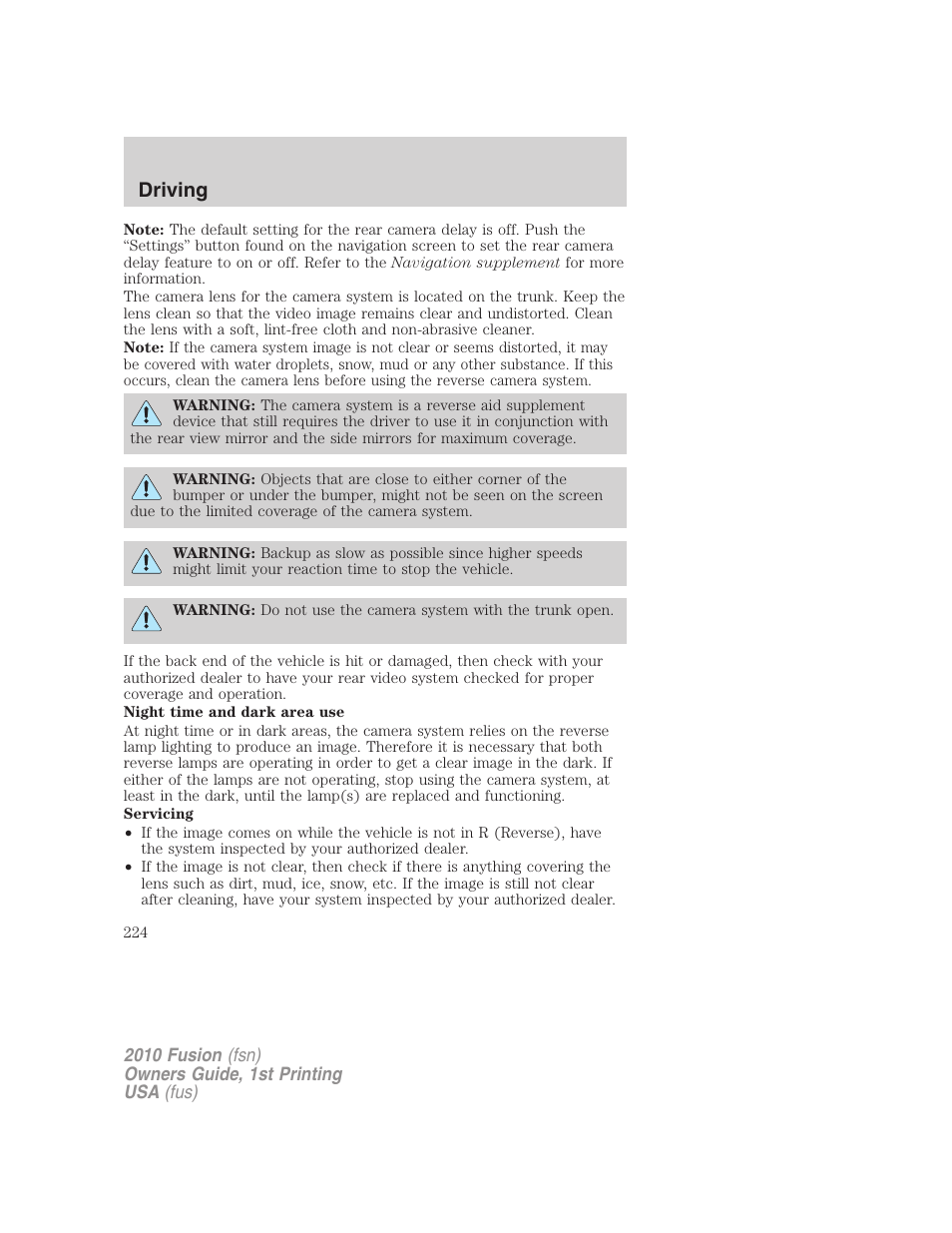 Driving | FORD 2010 Fusion v.1 User Manual | Page 224 / 338