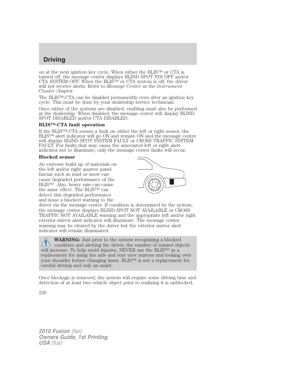 Driving | FORD 2010 Fusion v.1 User Manual | Page 230 / 338
