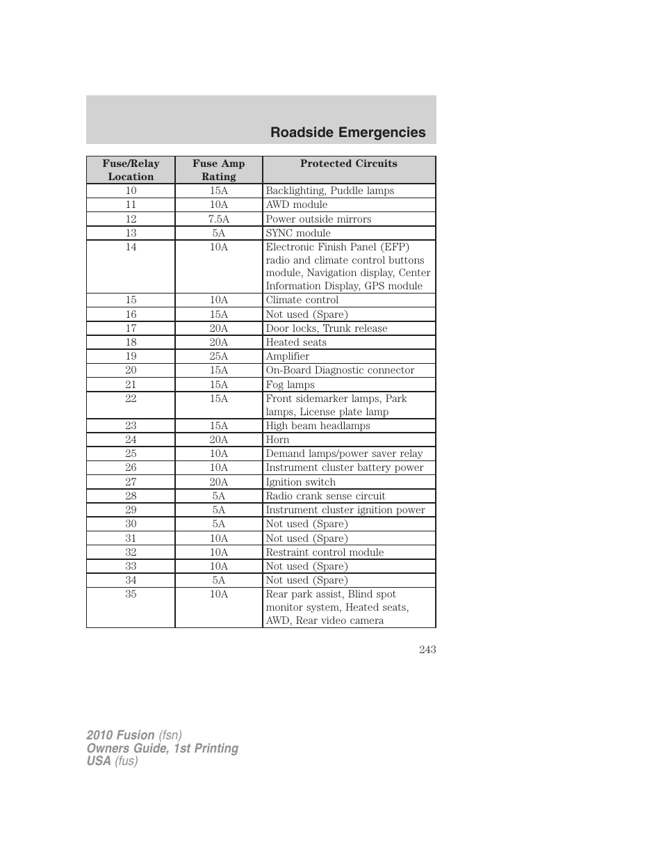 Roadside emergencies | FORD 2010 Fusion v.1 User Manual | Page 243 / 338