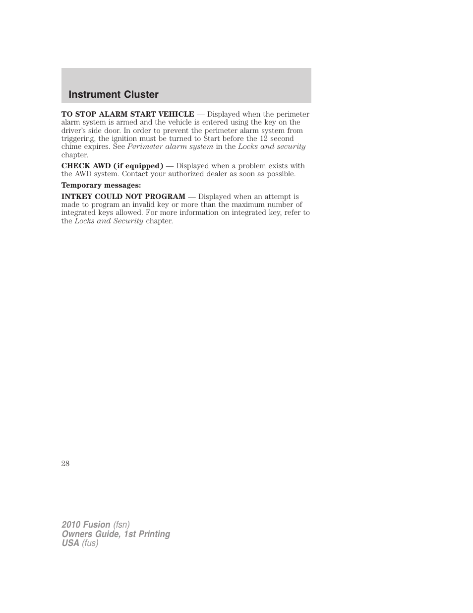 Instrument cluster | FORD 2010 Fusion v.1 User Manual | Page 28 / 338