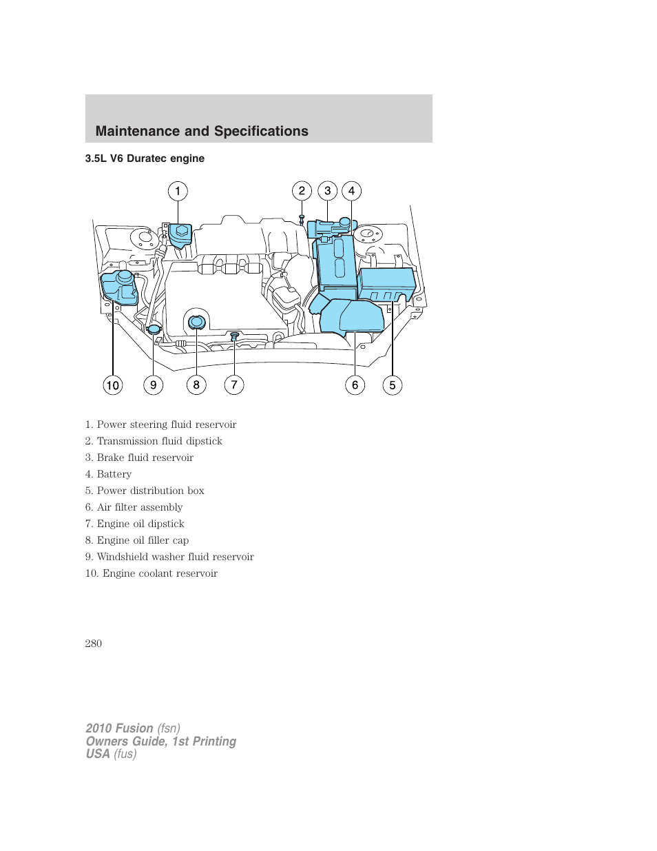 5l v6 duratec engine, Maintenance and specifications | FORD 2010 Fusion v.1 User Manual | Page 280 / 338