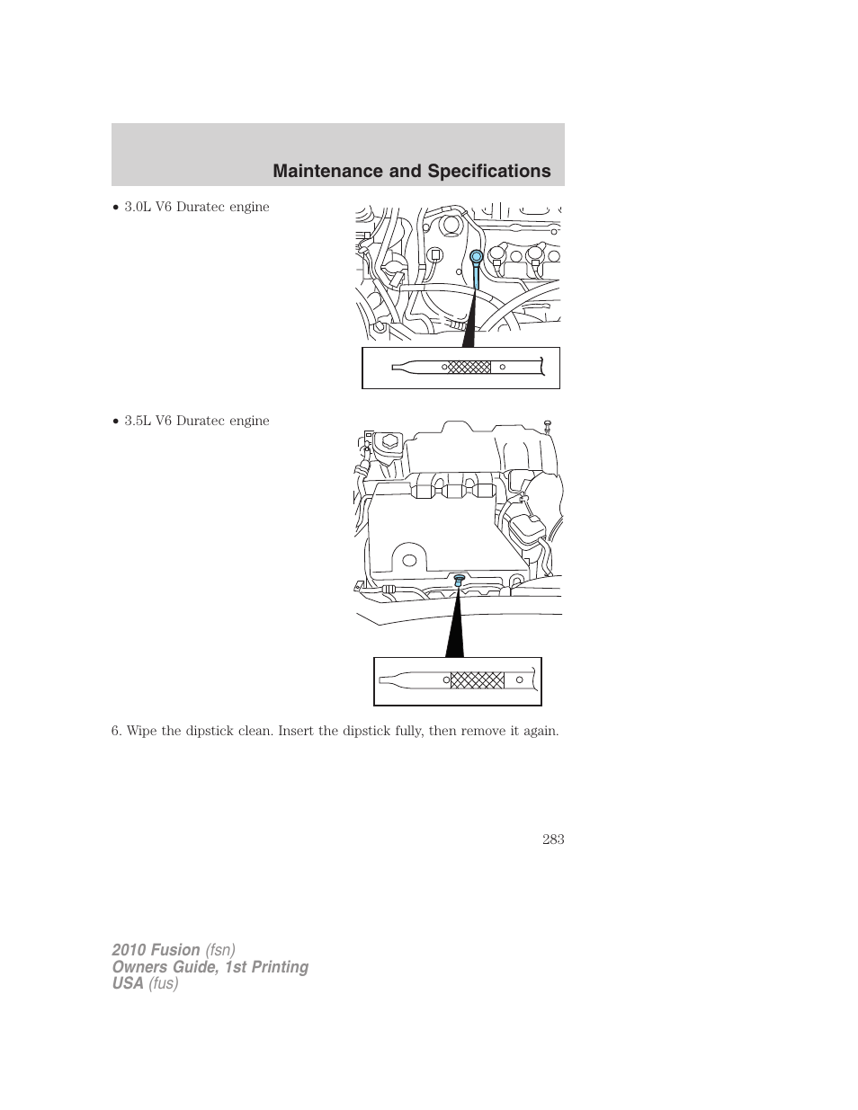 Maintenance and specifications | FORD 2010 Fusion v.1 User Manual | Page 283 / 338