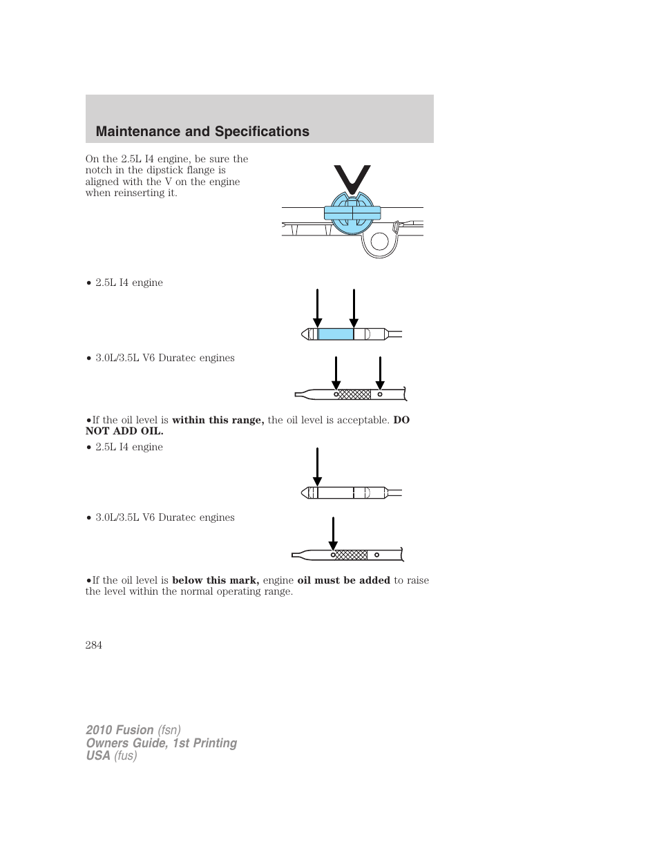 Maintenance and specifications | FORD 2010 Fusion v.1 User Manual | Page 284 / 338