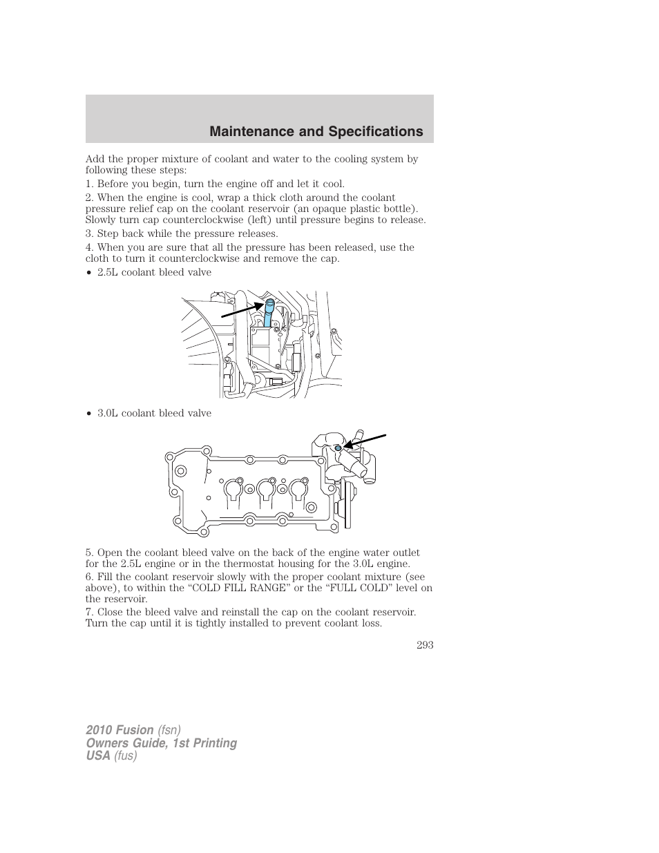 Maintenance and specifications | FORD 2010 Fusion v.1 User Manual | Page 293 / 338