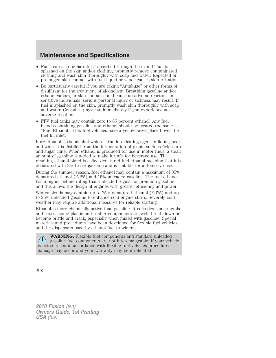 Maintenance and specifications | FORD 2010 Fusion v.1 User Manual | Page 298 / 338