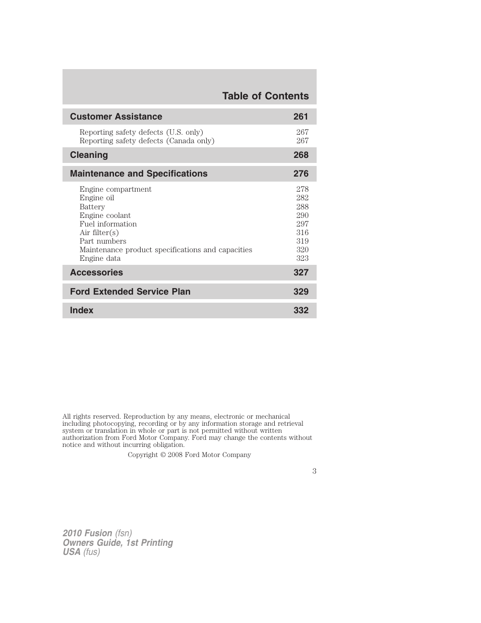 FORD 2010 Fusion v.1 User Manual | Page 3 / 338