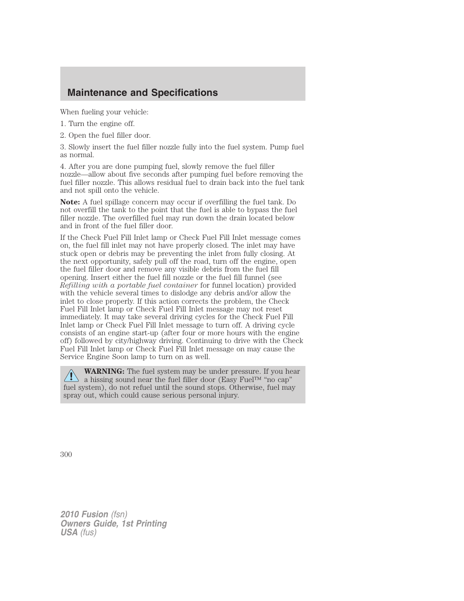 Maintenance and specifications | FORD 2010 Fusion v.1 User Manual | Page 300 / 338