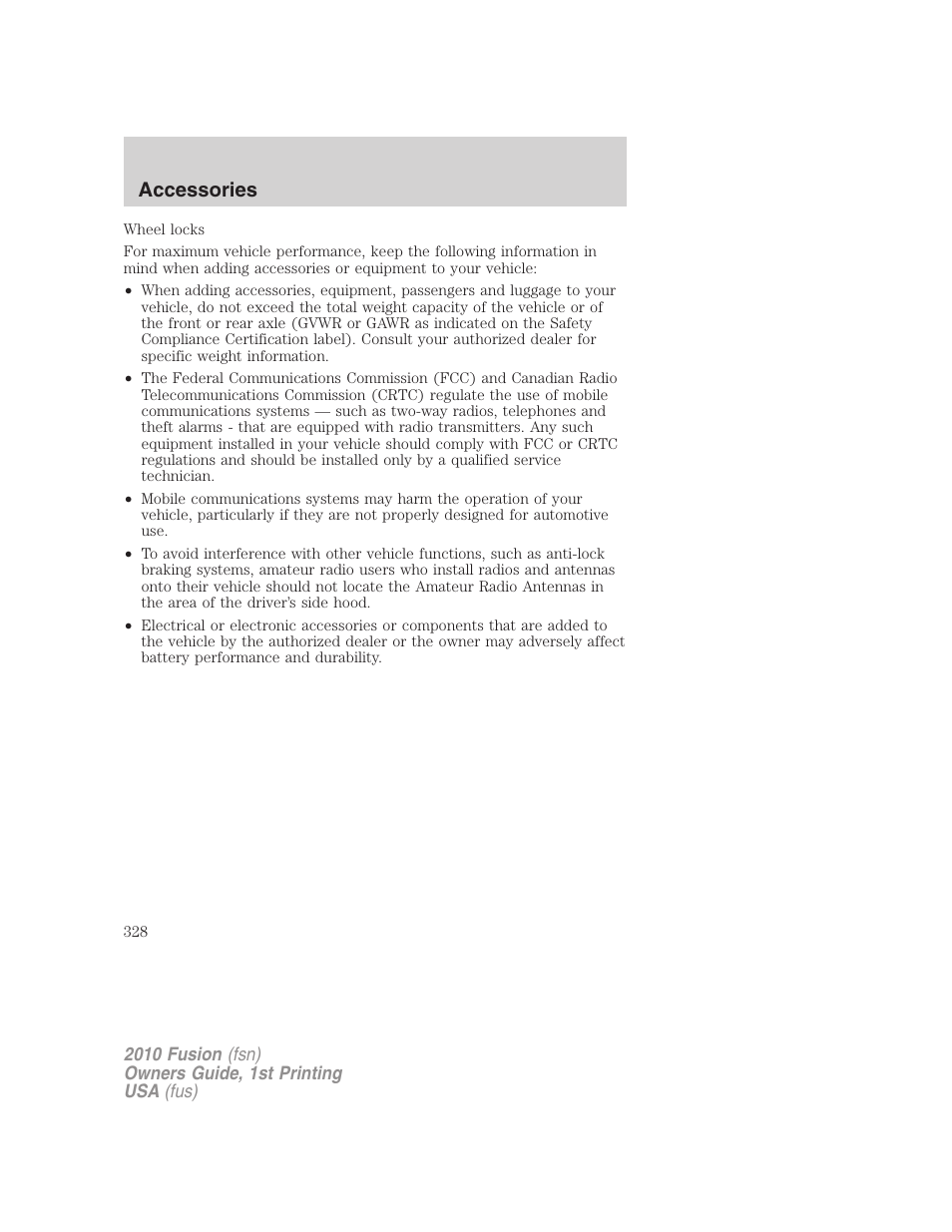 Accessories | FORD 2010 Fusion v.1 User Manual | Page 328 / 338