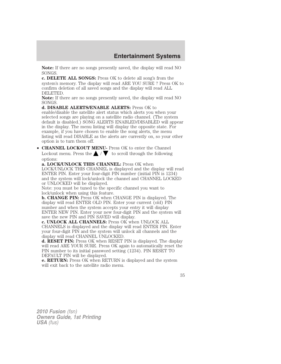 Entertainment systems | FORD 2010 Fusion v.1 User Manual | Page 35 / 338