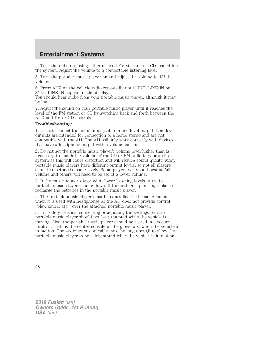 Entertainment systems | FORD 2010 Fusion v.1 User Manual | Page 38 / 338