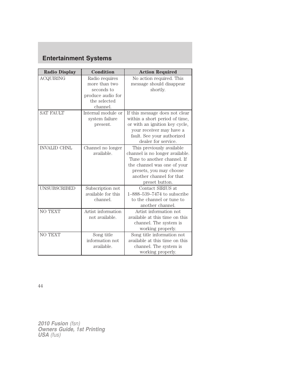 Entertainment systems | FORD 2010 Fusion v.1 User Manual | Page 44 / 338