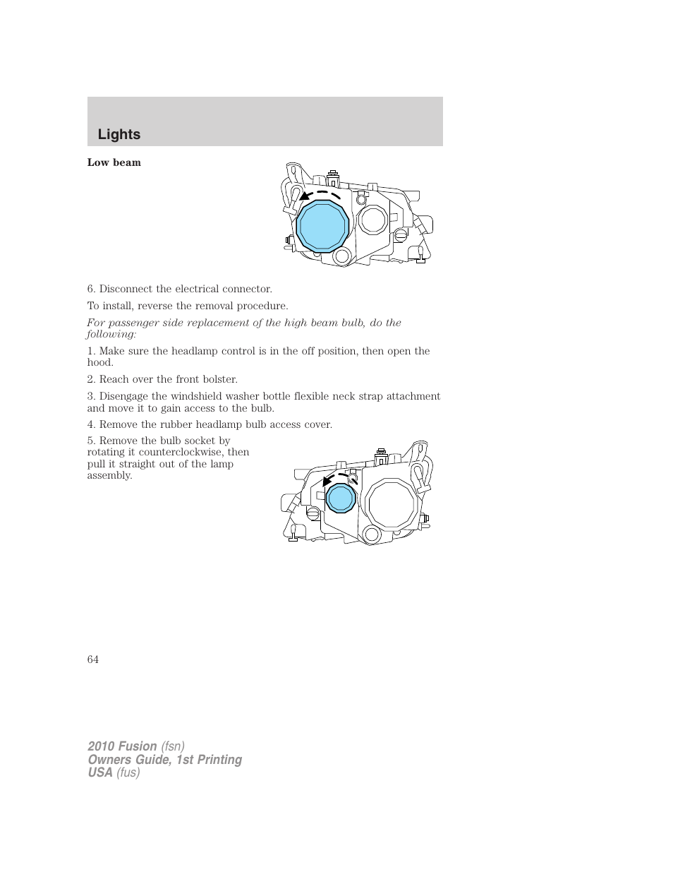 Lights | FORD 2010 Fusion v.1 User Manual | Page 64 / 338