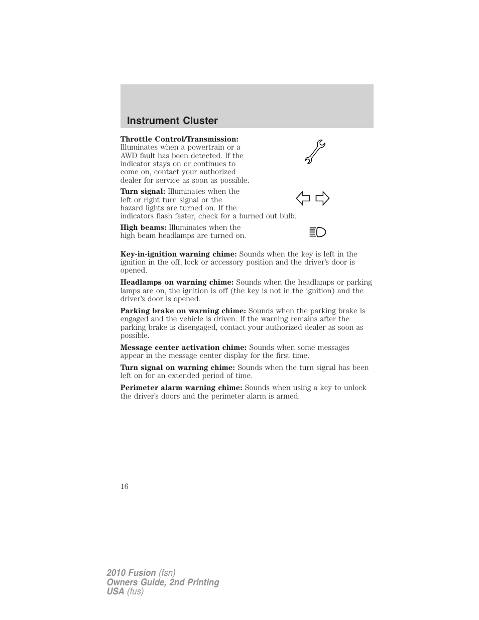 Instrument cluster | FORD 2010 Fusion v.2 User Manual | Page 16 / 344
