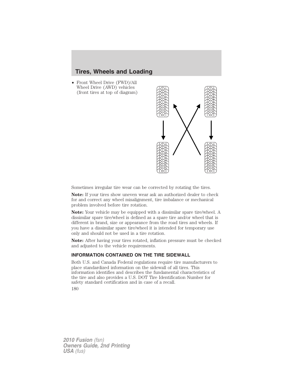 Information contained on the tire sidewall, Tires, wheels and loading | FORD 2010 Fusion v.2 User Manual | Page 180 / 344