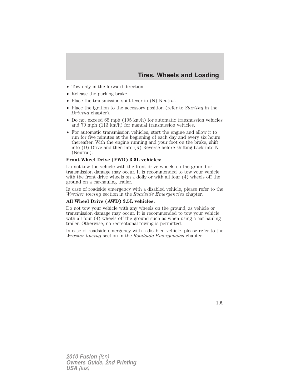 Tires, wheels and loading | FORD 2010 Fusion v.2 User Manual | Page 199 / 344