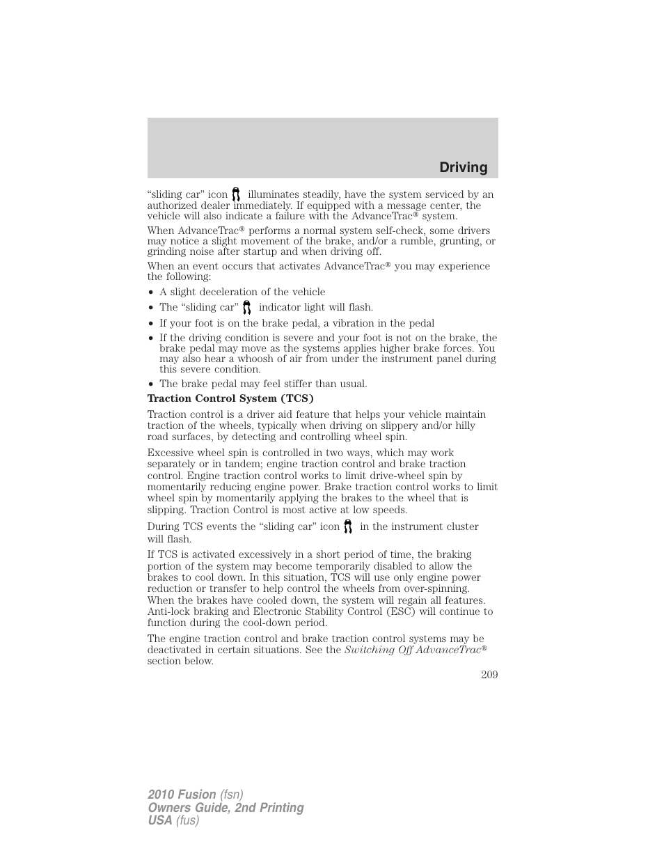 Driving | FORD 2010 Fusion v.2 User Manual | Page 209 / 344