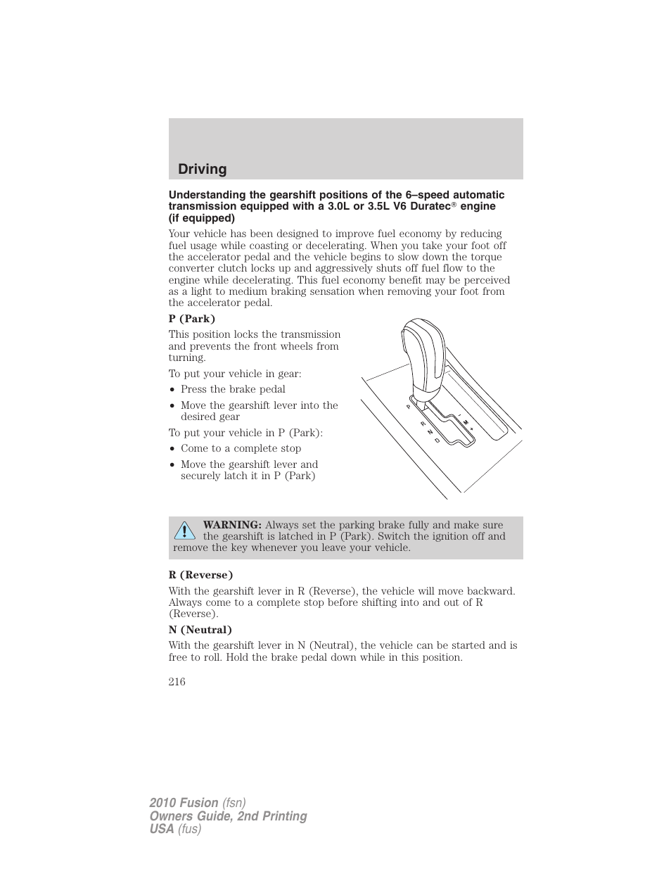 Driving | FORD 2010 Fusion v.2 User Manual | Page 216 / 344