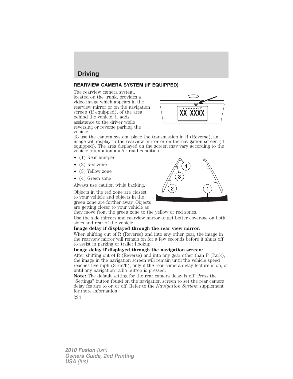 Rearview camera system (if equipped), Rear-view camera system, Driving | FORD 2010 Fusion v.2 User Manual | Page 224 / 344