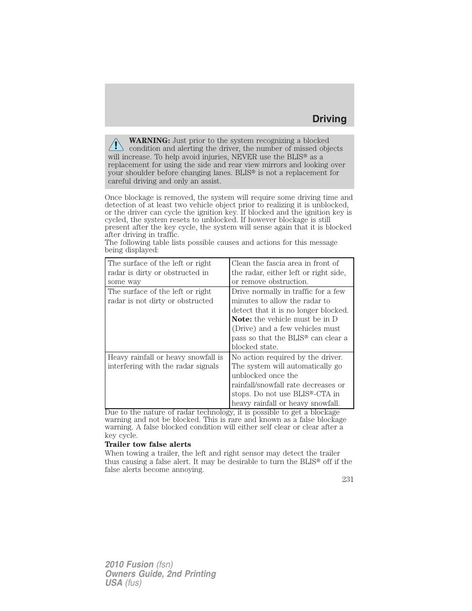 Driving | FORD 2010 Fusion v.2 User Manual | Page 231 / 344