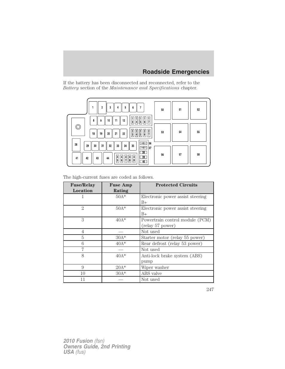 Roadside emergencies | FORD 2010 Fusion v.2 User Manual | Page 247 / 344