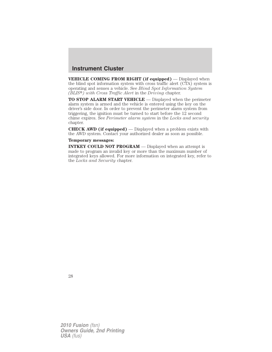 Instrument cluster | FORD 2010 Fusion v.2 User Manual | Page 28 / 344