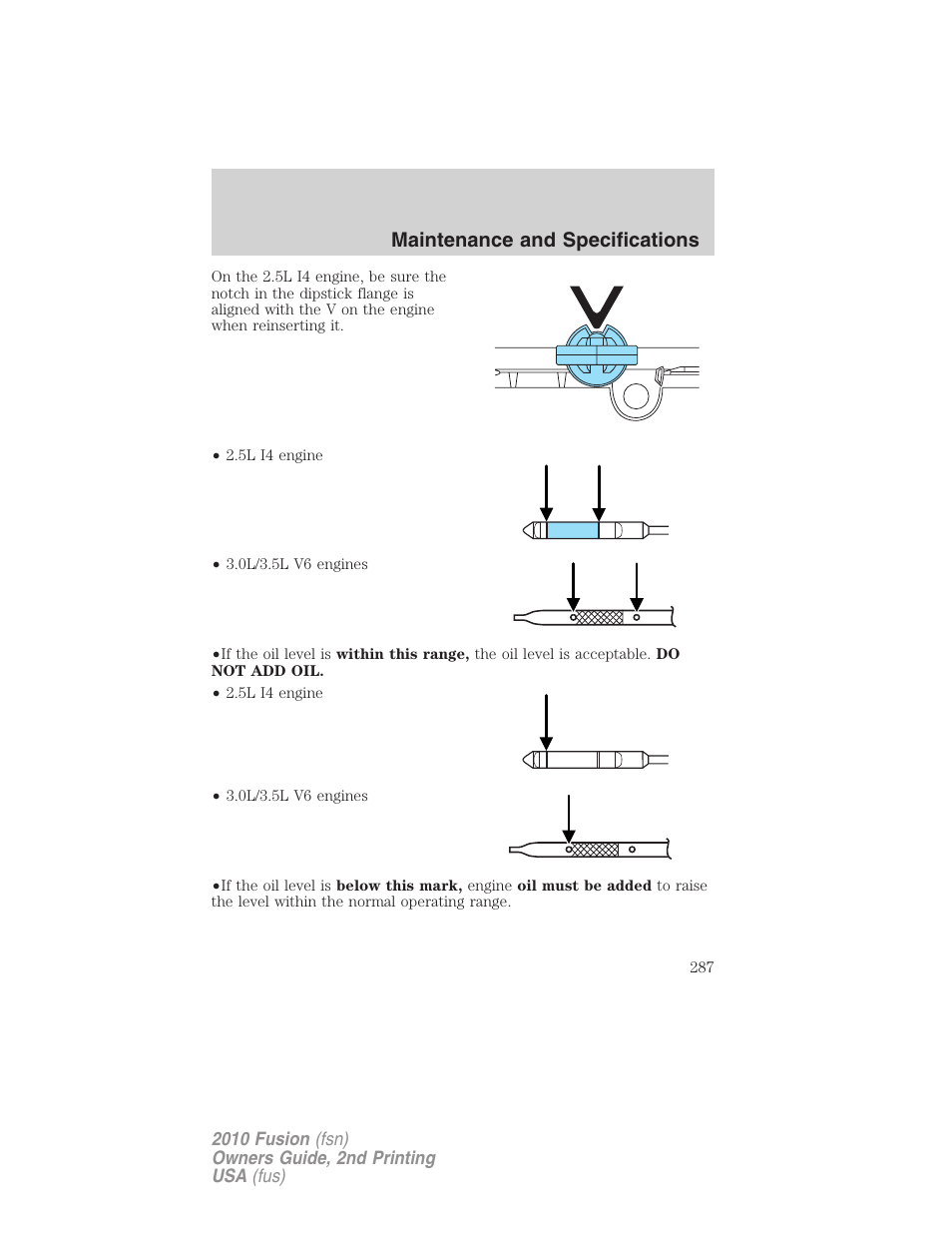 Maintenance and specifications | FORD 2010 Fusion v.2 User Manual | Page 287 / 344