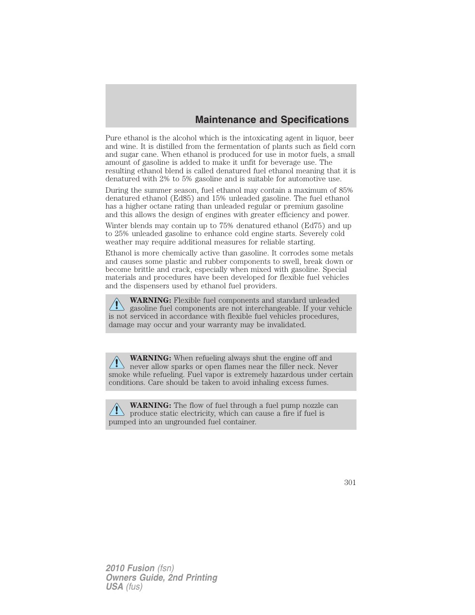 Maintenance and specifications | FORD 2010 Fusion v.2 User Manual | Page 301 / 344