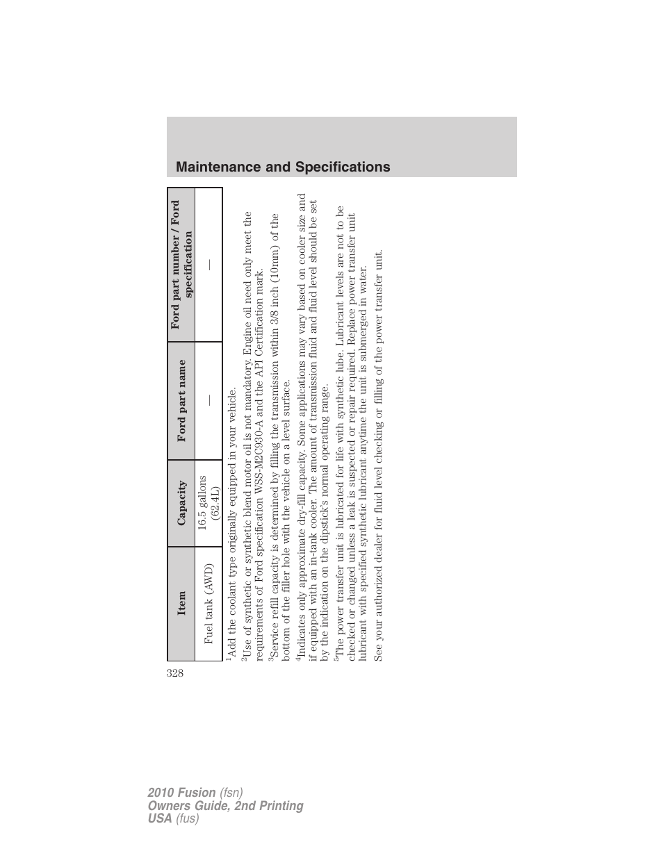 Maintenance and specifications | FORD 2010 Fusion v.2 User Manual | Page 328 / 344